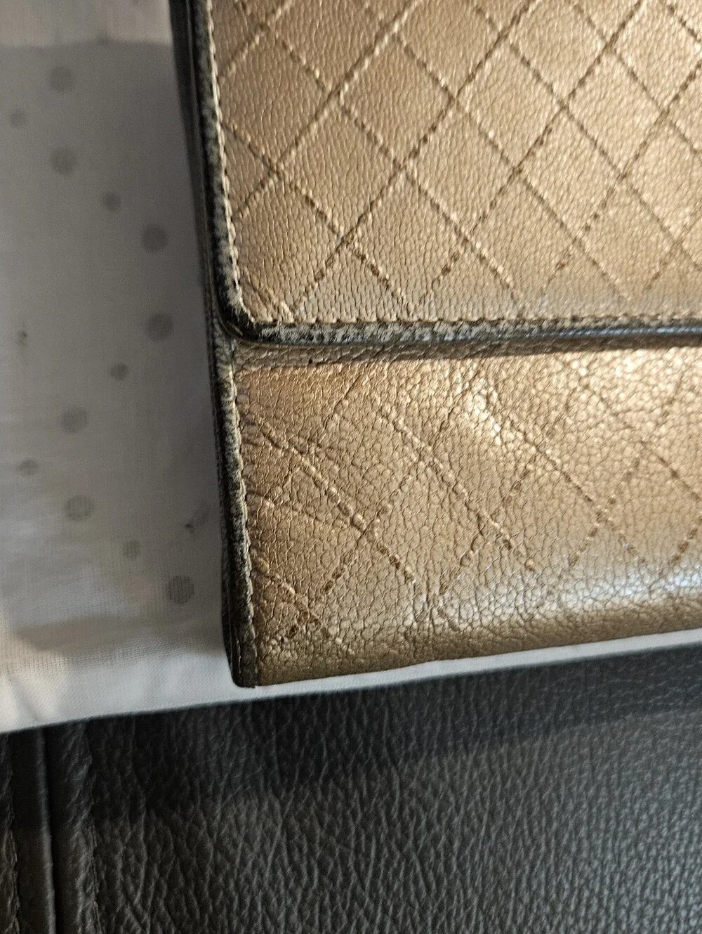 CHANEL Metallic Gold Quilted Leather Wallet